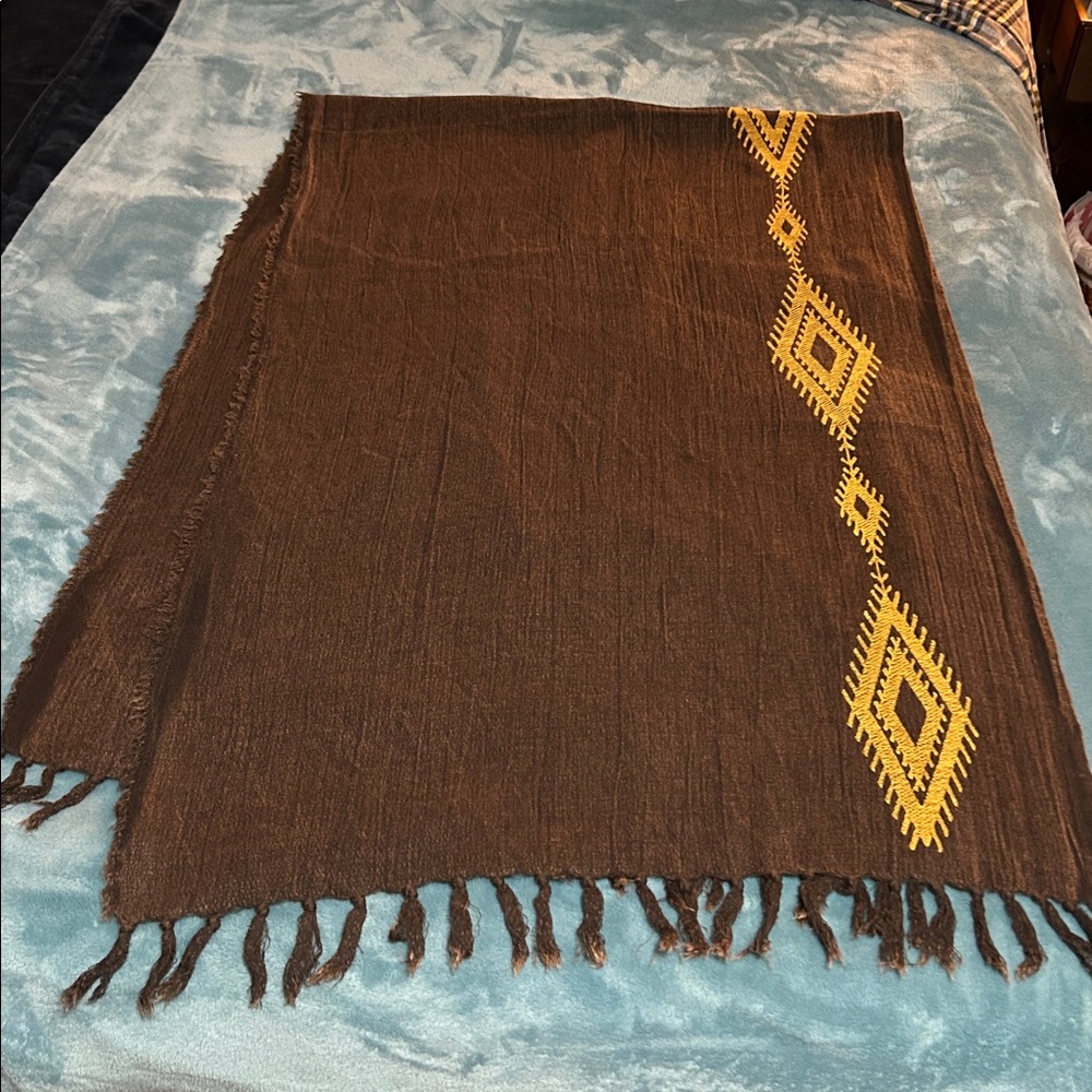 Zara Brown Shawl/Scarf with Yellow Geometric Design